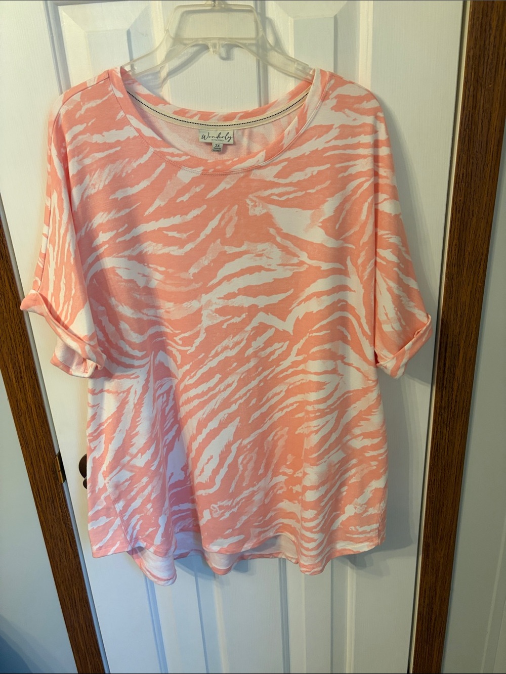 Wonderly Coral and White Zebra-Print Short Sleeve Top